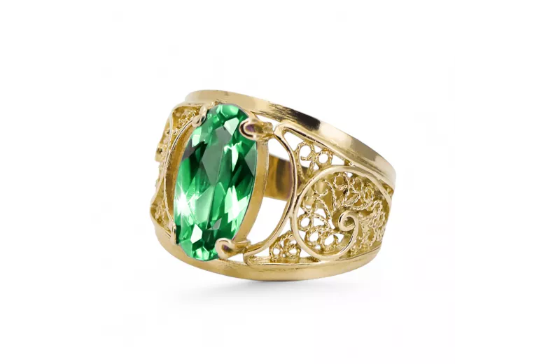 Anneau Vintage Émeraude Or jaune 14 carats vrc057y